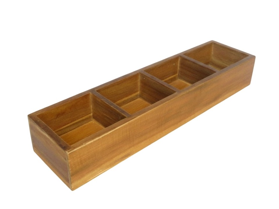 Acacia Wood Slim 4-Slot Multi-Purpose Tray - Premium Organizer Solution